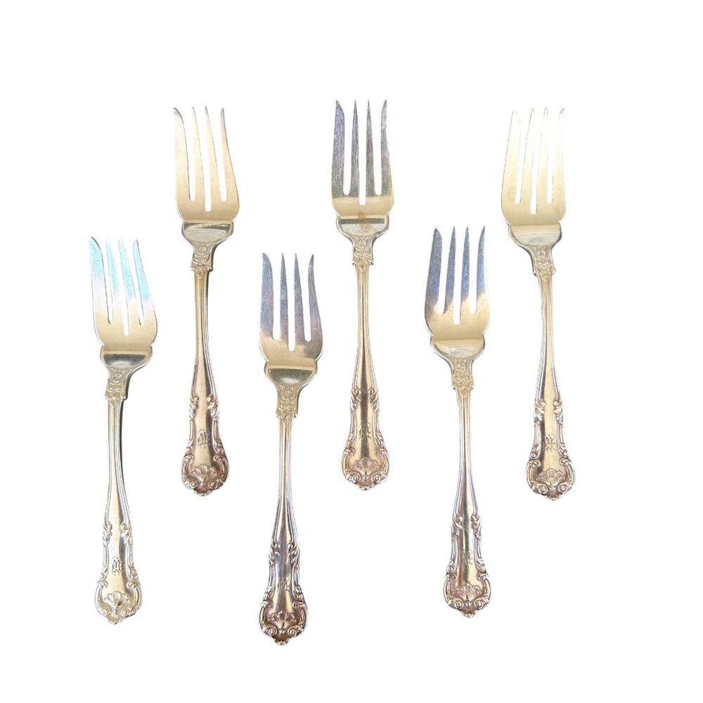 Gorham St. Regis Electro Silver Plate 6" Dessert Forks Lot‎ of 6 Monogram M.
